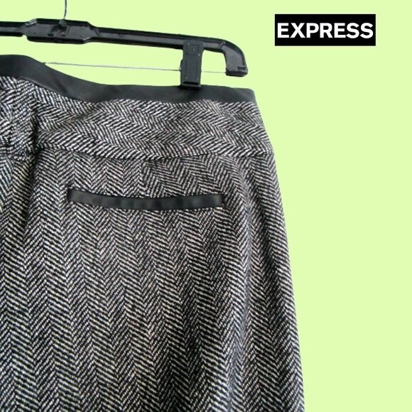 EXPRESS NEW Minimalist EDITOR Herringbone Faux Leather Trim Wide Leg Trouser 6 - Picture 9 of 12